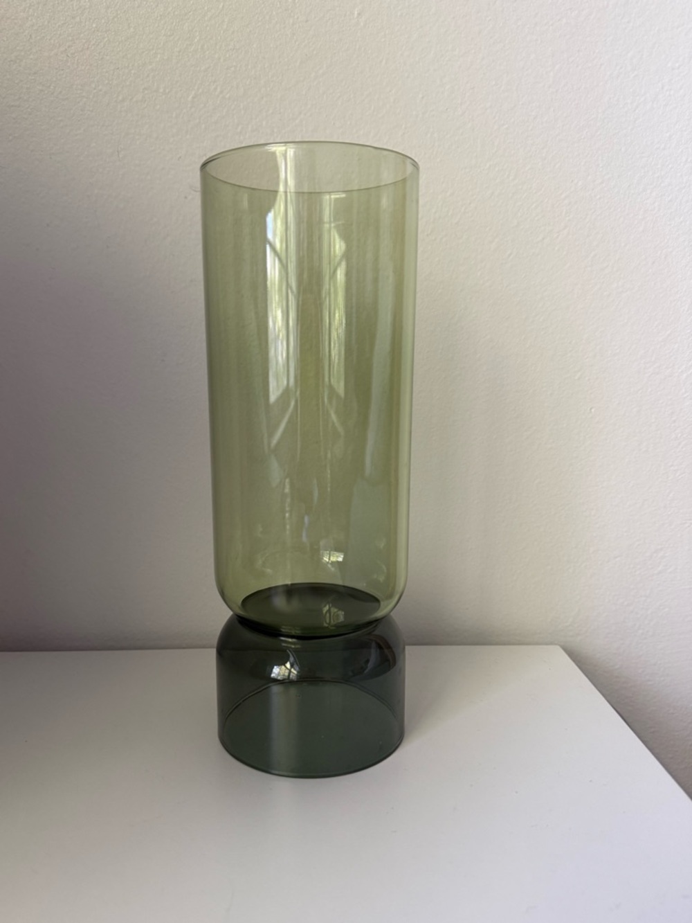 Green Ombre Glass Double-Ended Vase Modern Sculptural Cylinder Decor